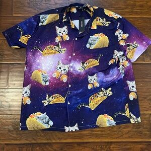 Mikenko Navy Galaxy Cat Taco Shirt XXXL